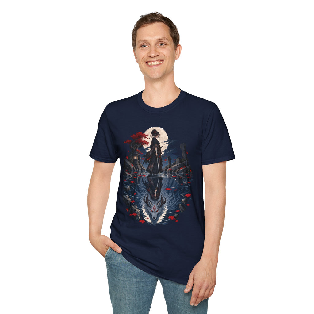 Reflection of a Monster | Moonlit Wolf Spirit T-Shirt | Samurai Silhouette Graphic Tee