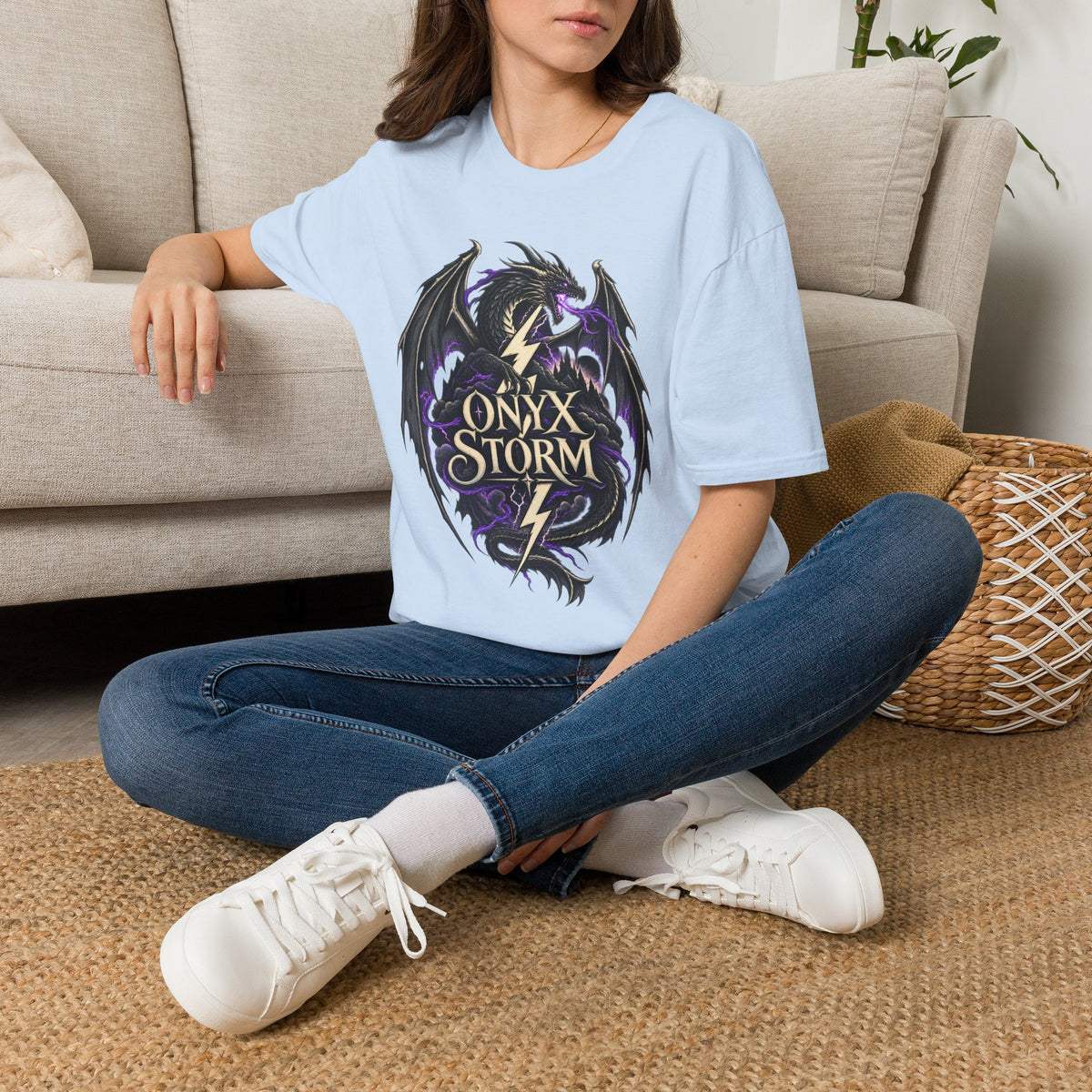Onyx Storm Dragon T-Shirt | Book Inspired Gothic Lightning Fantasy Tee