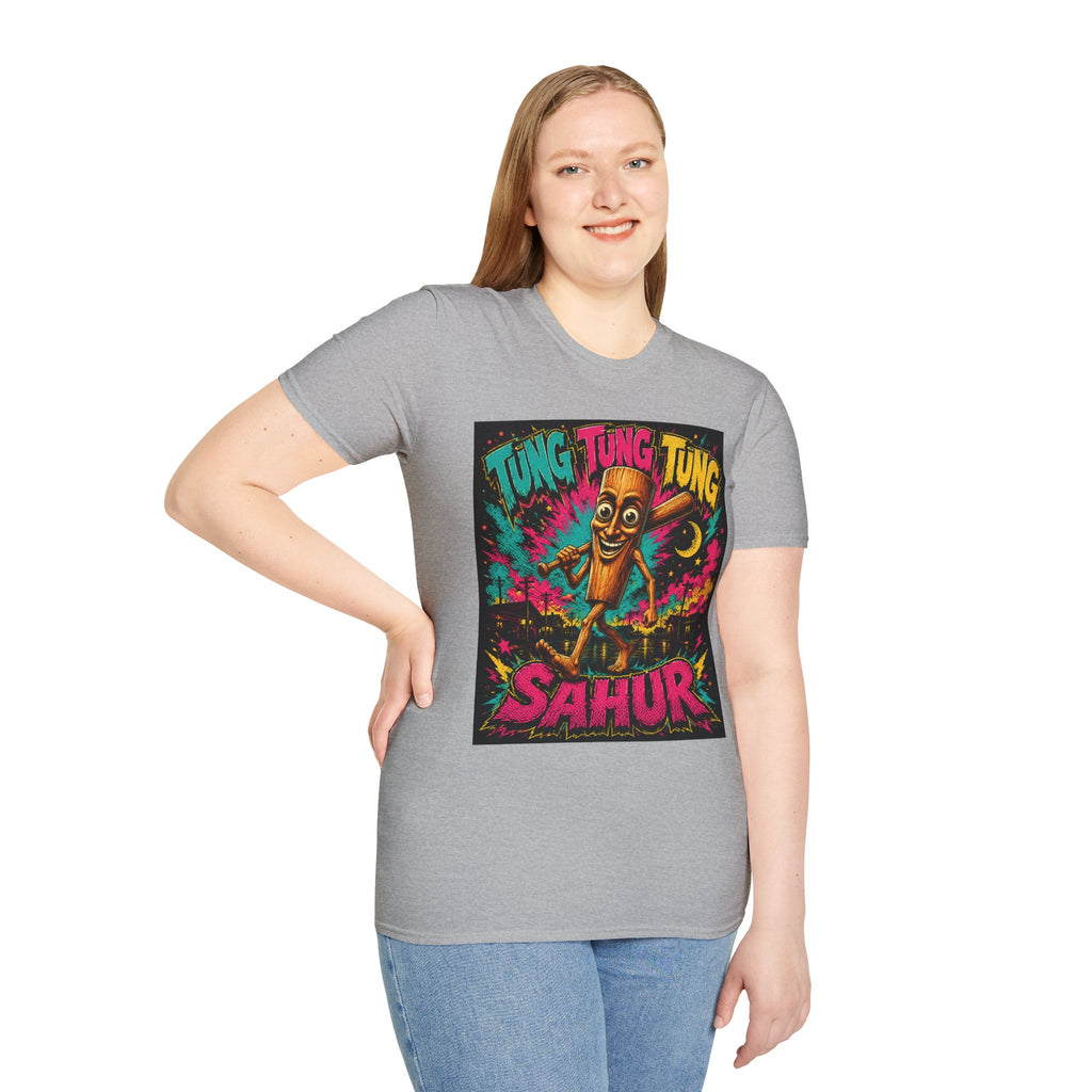 T-Shirt — Colorful 'Tung Tung Tung' Cartoon Log Design (Sahur)