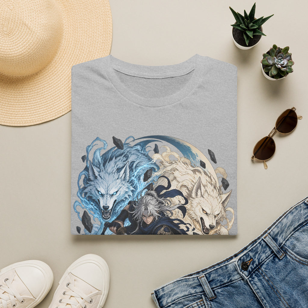 Wolf Spirit T-Shirt | Japanese Samurai | Yin Yang Blue & White Wolves Graphic Tee