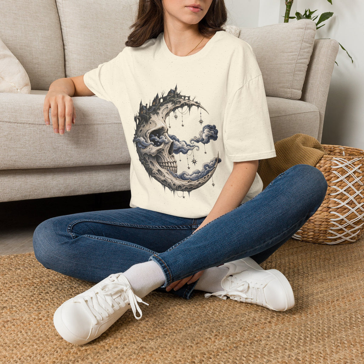 Skull Crescent Moon T-Shirt Design | Gothic Celestial Fantasy
