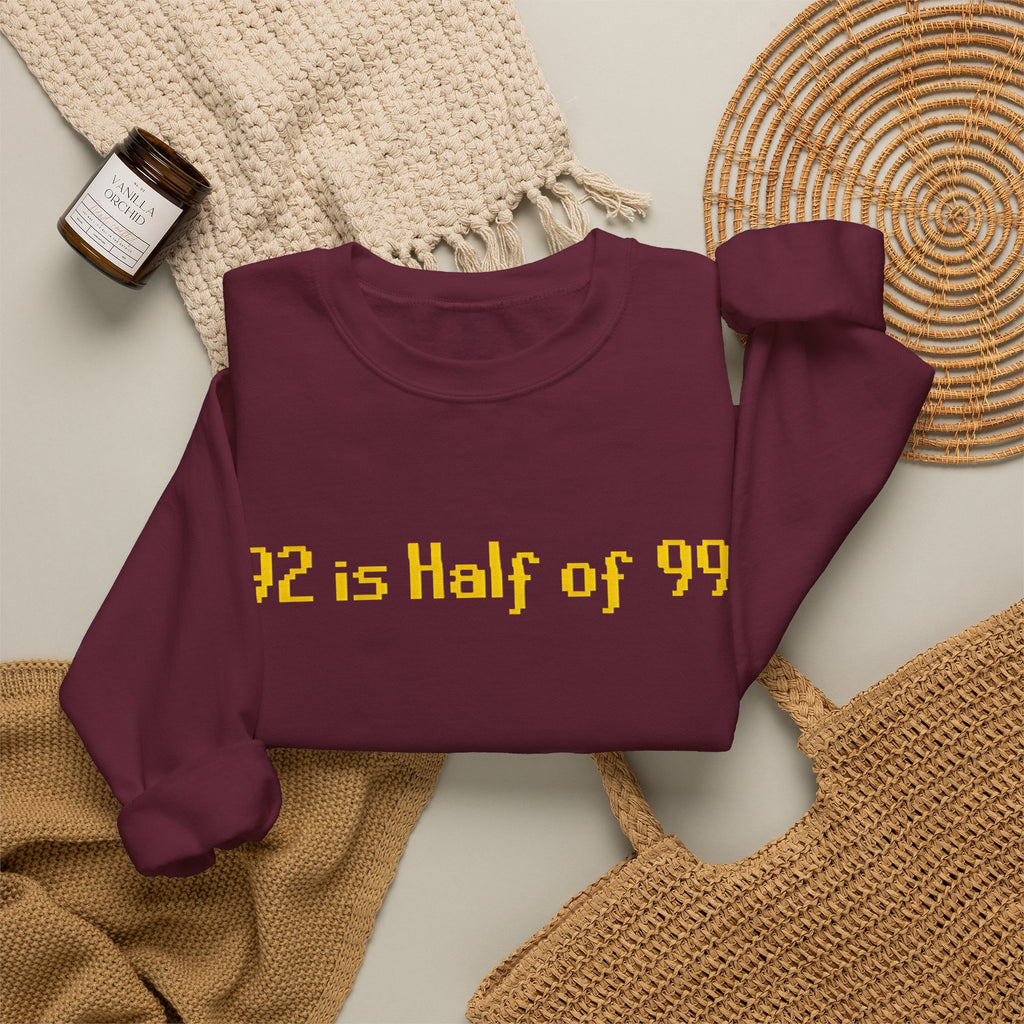 Crewneck Sweatshirt — "92 is Half of 99" Retro Yellow Text
