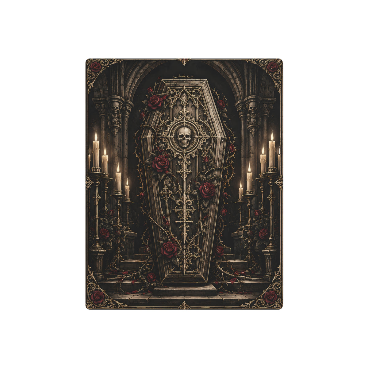 Metal Art Sign | Gothic Coffin and Roses | Occult Wall Art