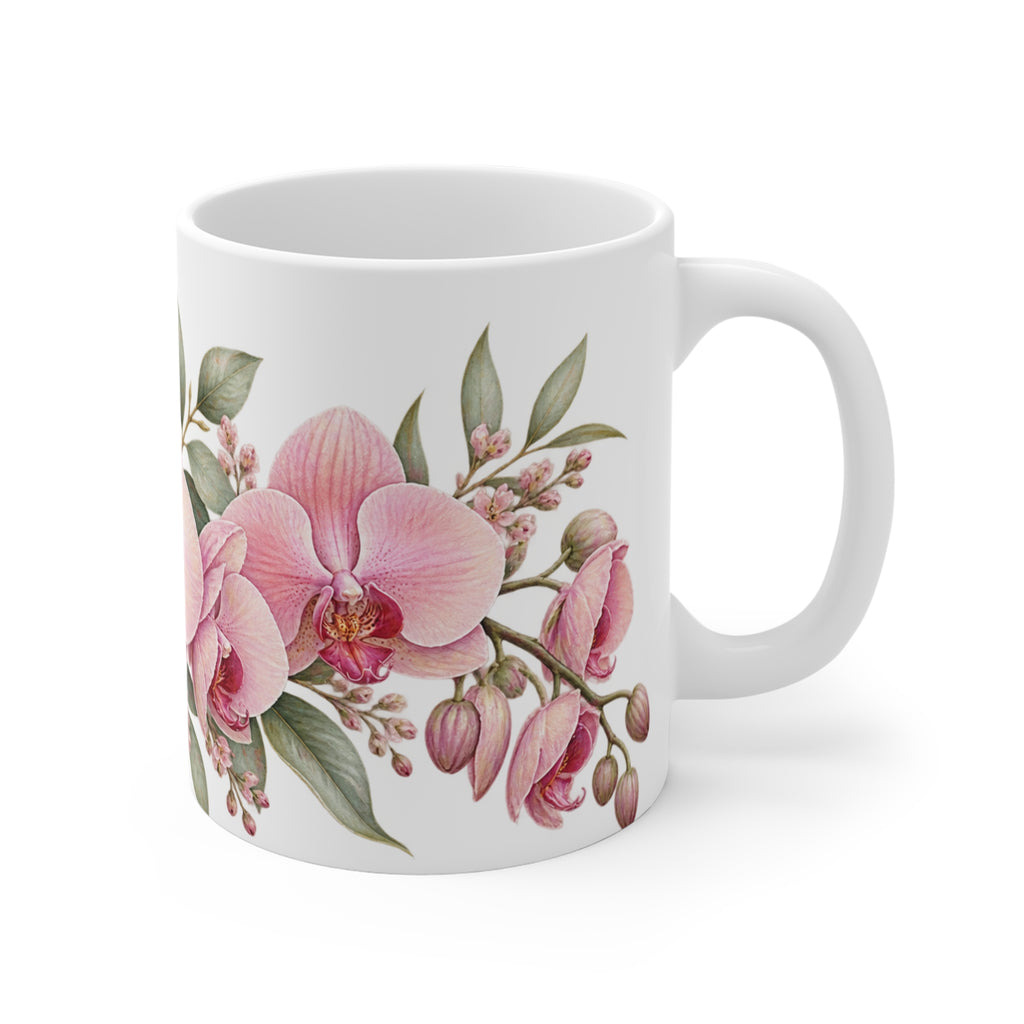 Pastel Pink Orchid Mug | Botanical Floral Design