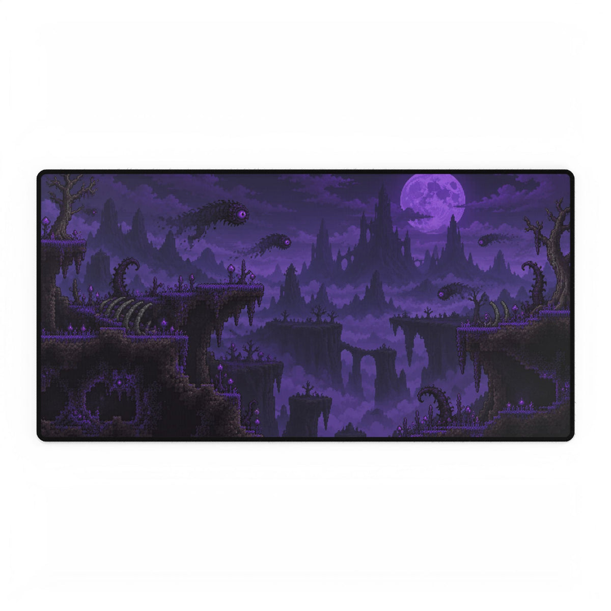 Purple Gothic Fantasy Desk Mat — Moonlit Monster Landscape Gaming Mouse Pad