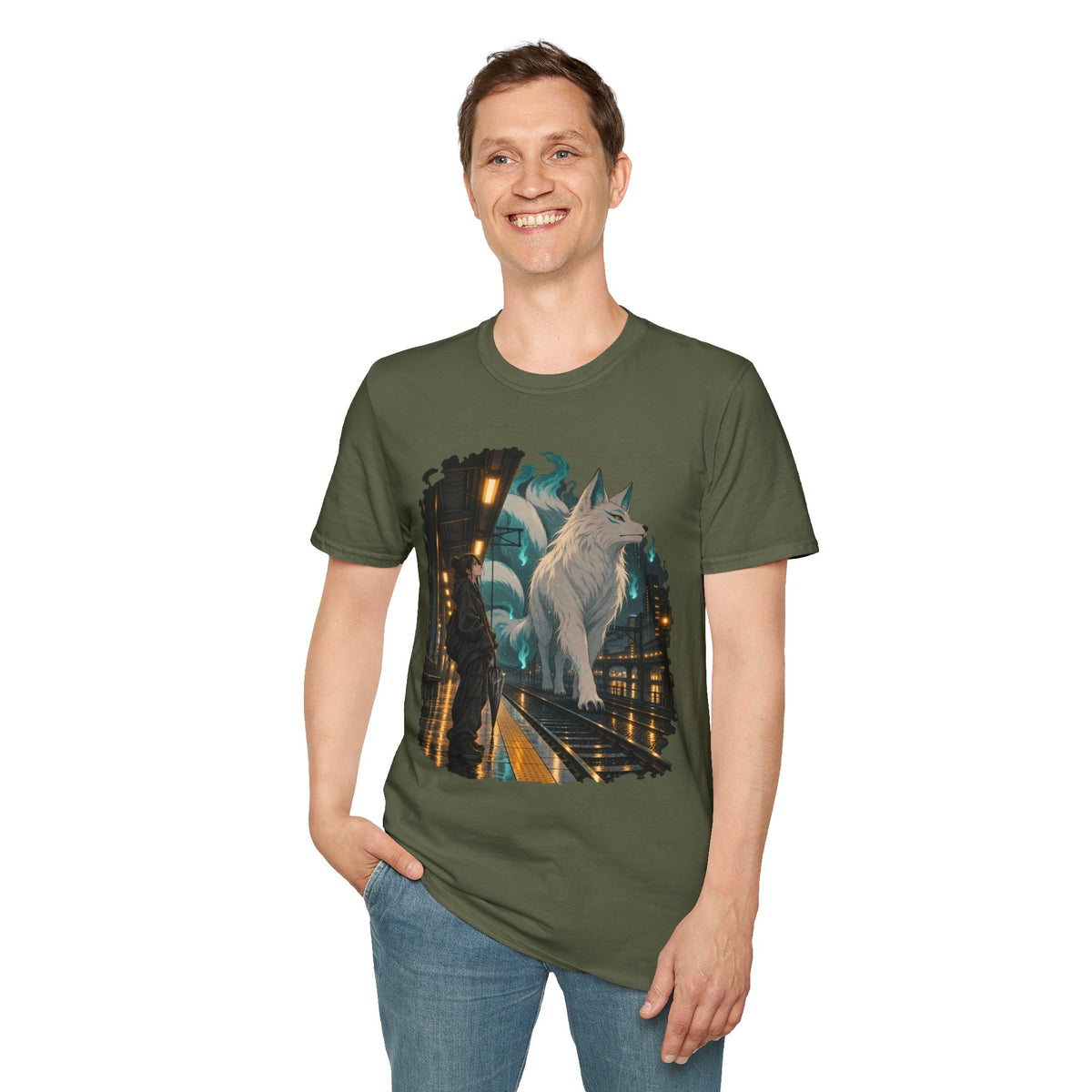 Wolf in the Rain | Last Train Home T-Shirt | Urban Nightscape Graphic Tee