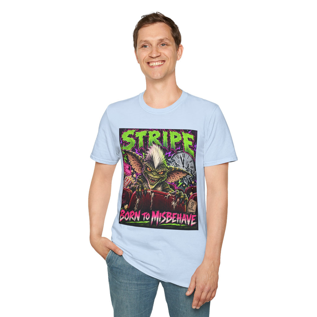Stripe Gremlin T‑Shirt — 'Born to Misbehave' Retro Horror Graphic Tee