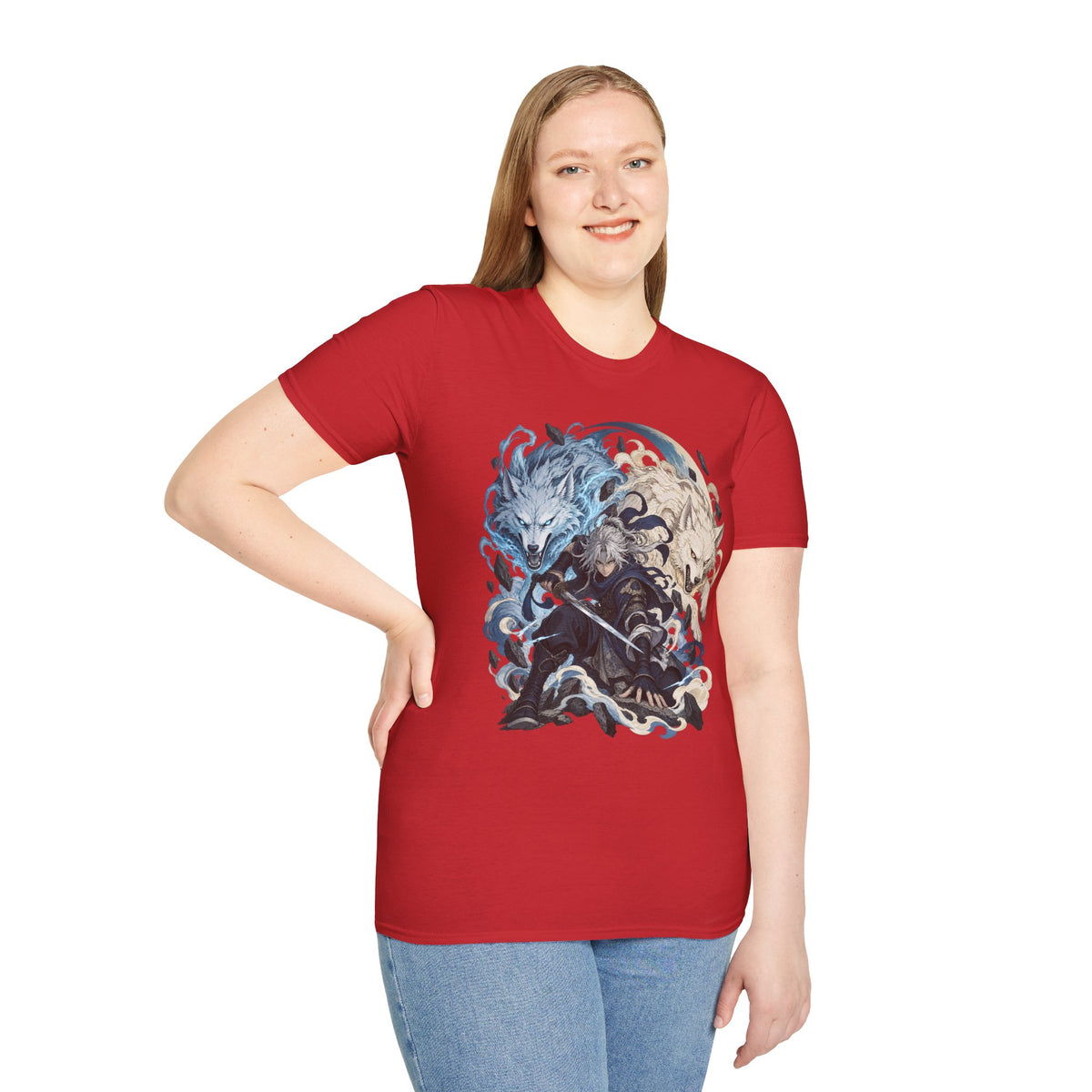 Wolf Spirit T-Shirt | Japanese Samurai | Yin Yang Blue & White Wolves Graphic Tee