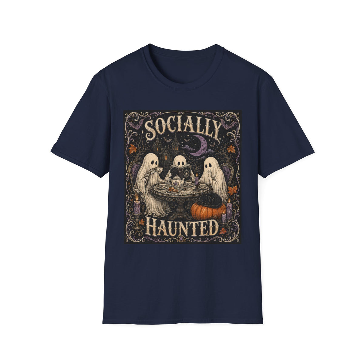 Socially Haunted T-Shirt — Cute Ghost Halloween Graphic Tee