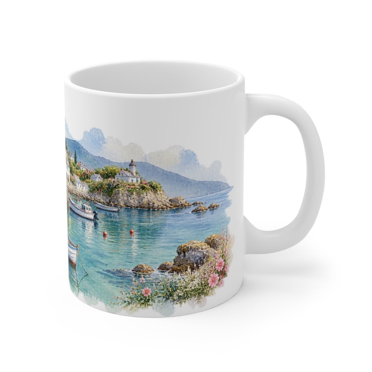 Coastal Cottages Watercolour Mug | Seaside Village Design