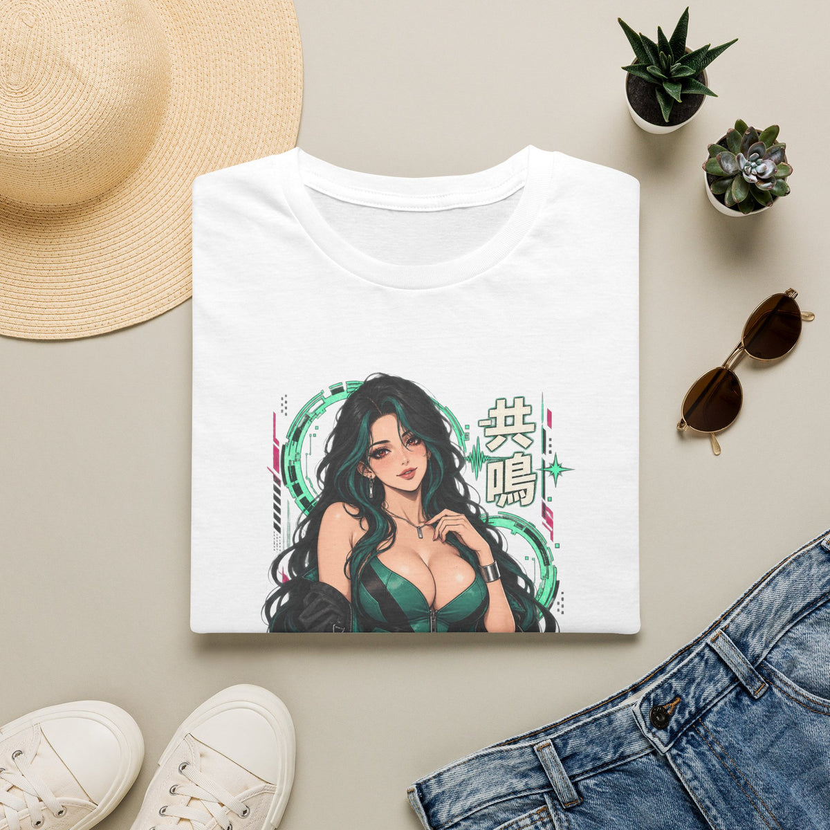 Jade | Sexy Anime Pin Up Girl | Waifu Graphic T‑Shirt