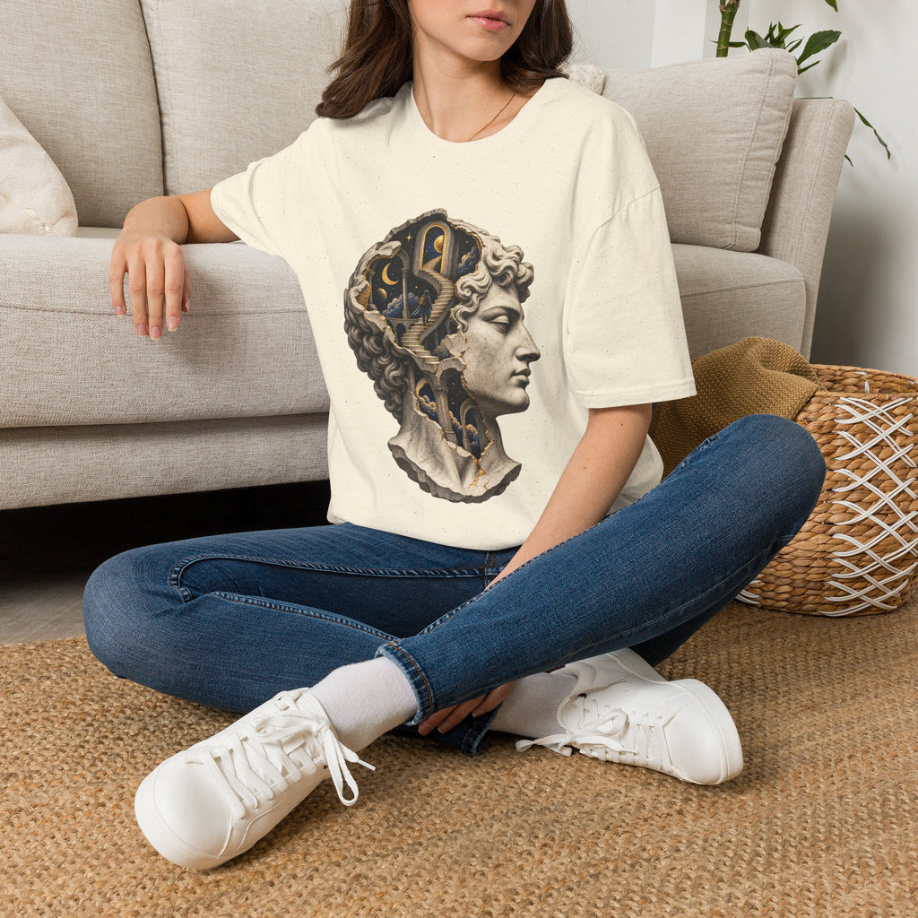 Surreal Statue T-Shirt Design | Cosmic Mind & Dream Staircase