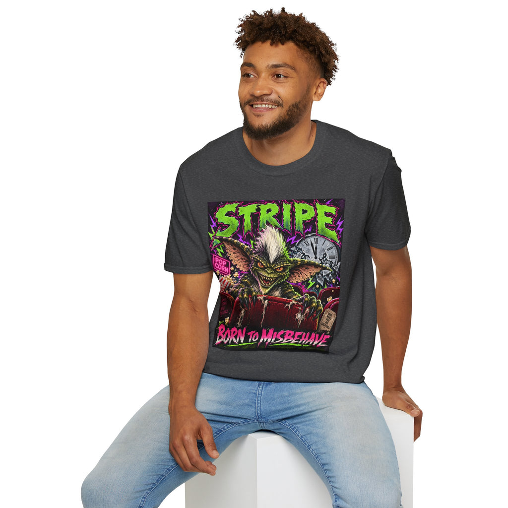 Stripe Gremlin T‑Shirt — 'Born to Misbehave' Retro Horror Graphic Tee