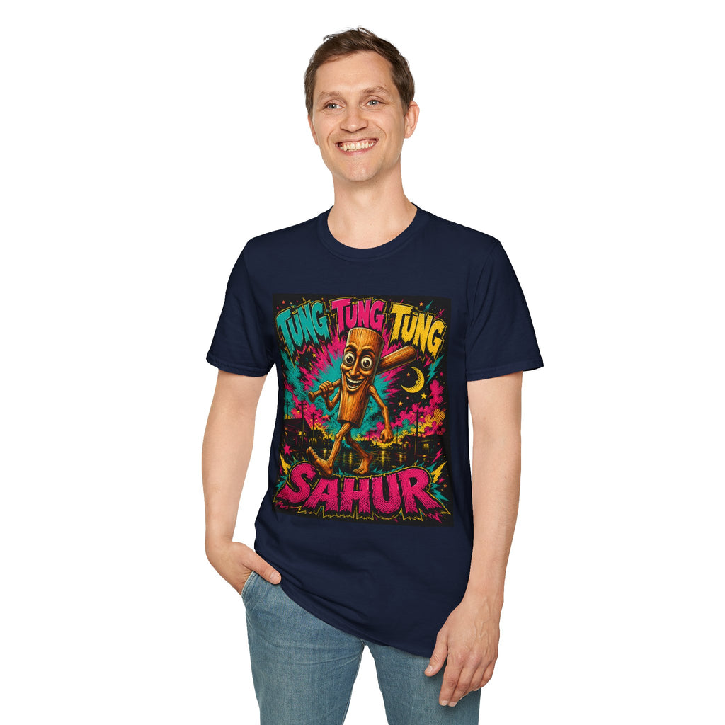 T-Shirt — Colorful 'Tung Tung Tung' Cartoon Log Design (Sahur)