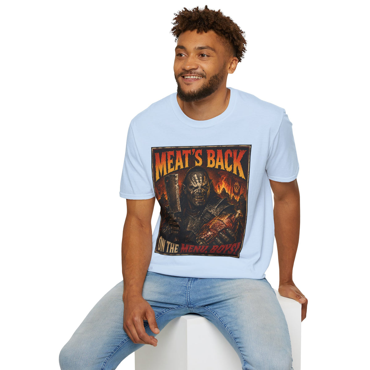 Meat’s Back Horror Graphic T-Shirt — ‘Meat’s Back on the Menu Boys’ Retro Slayer Tee