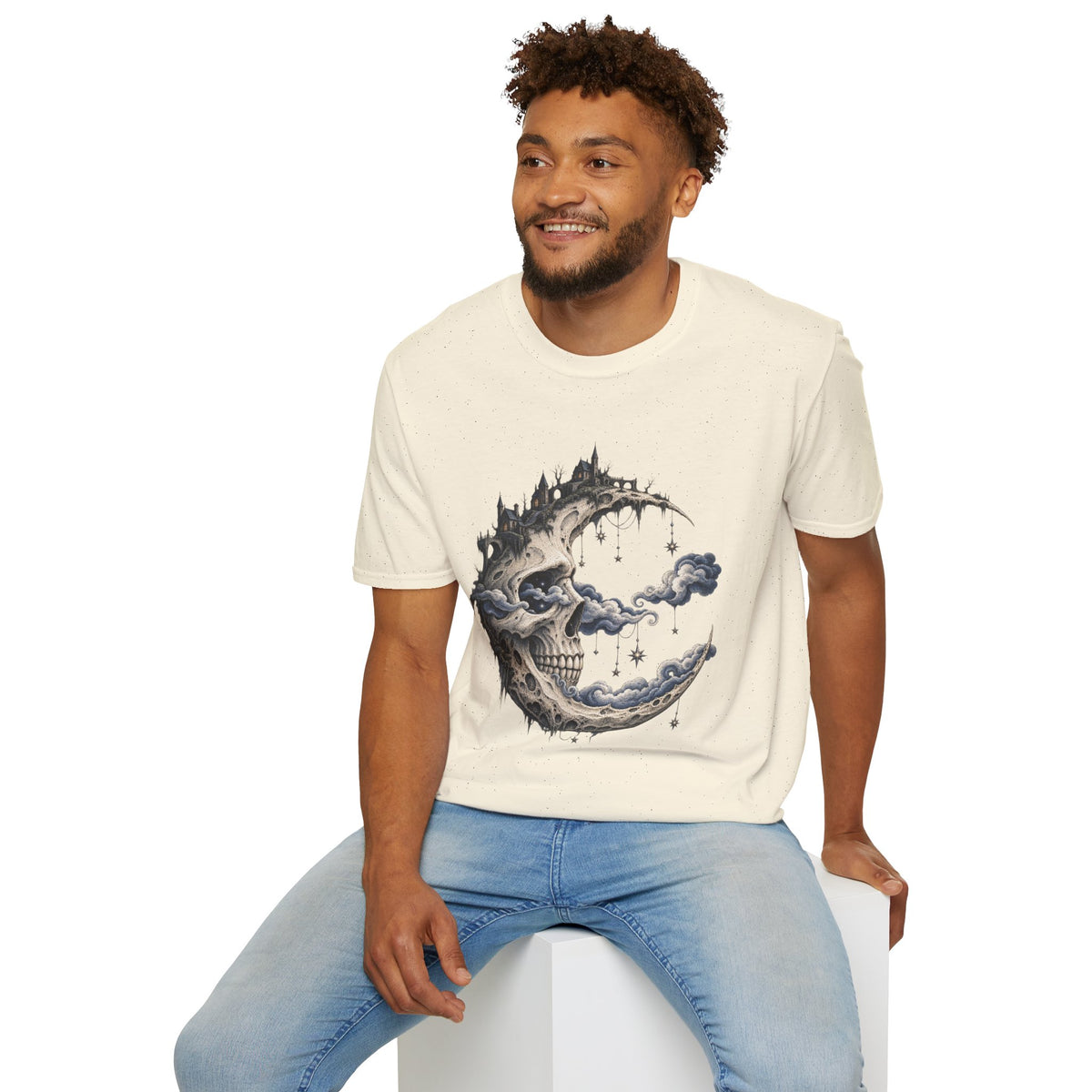 Skull Crescent Moon T-Shirt Design | Gothic Celestial Fantasy