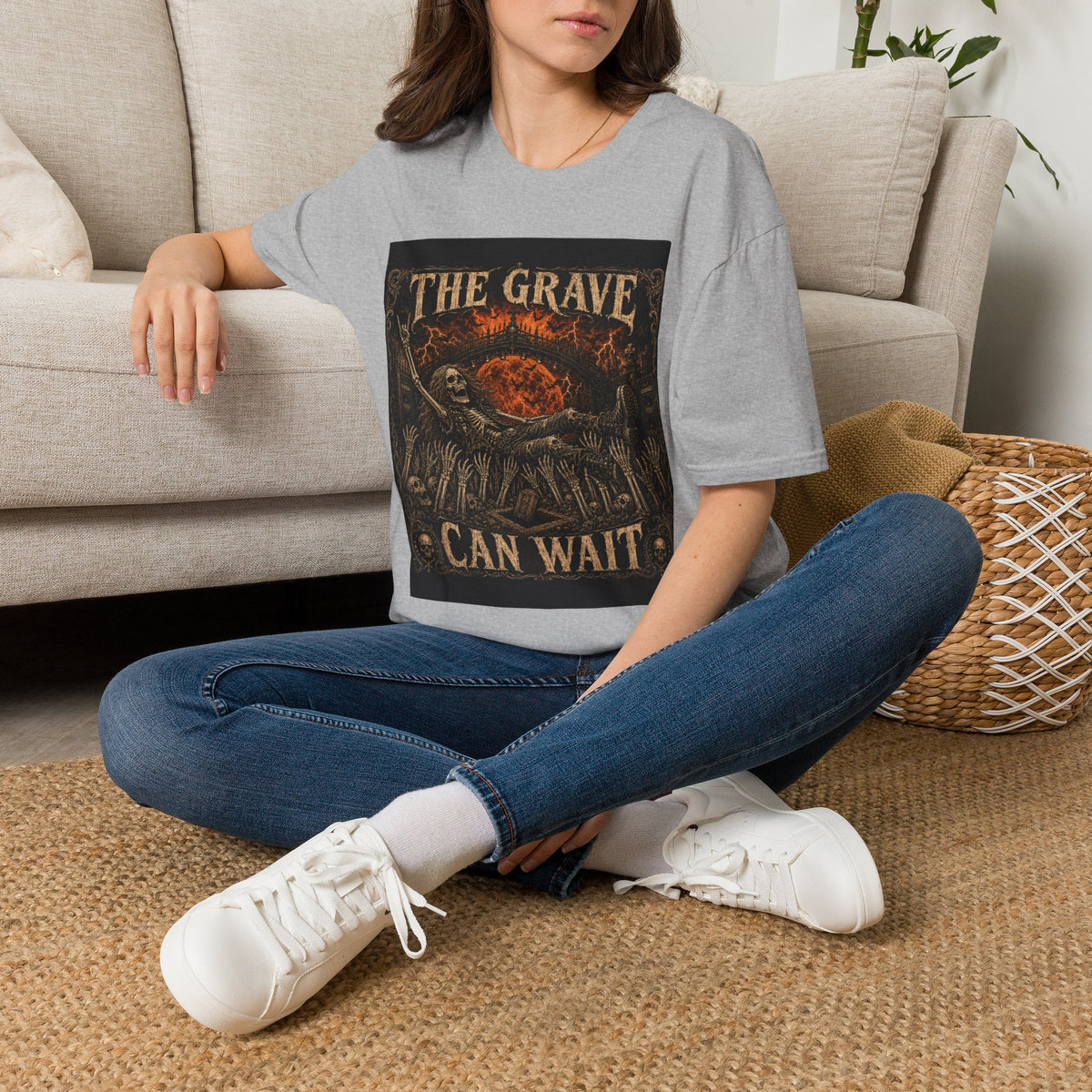 The Grave Can Wait T-Shirt — Vintage Skeleton Rock Gothic Tee