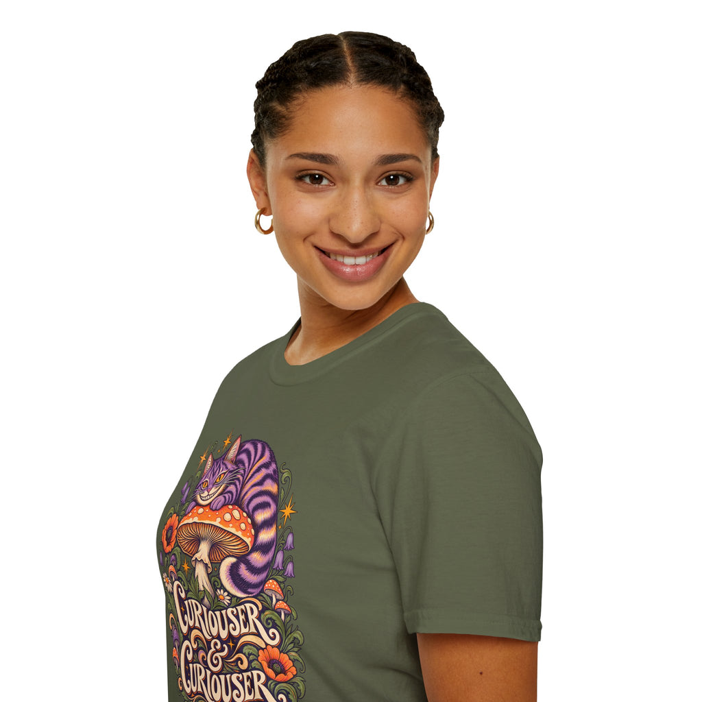 Cheshire Cat | Curiouser & Curiouser | Whimsical Mushroom Design Graphic Shirt