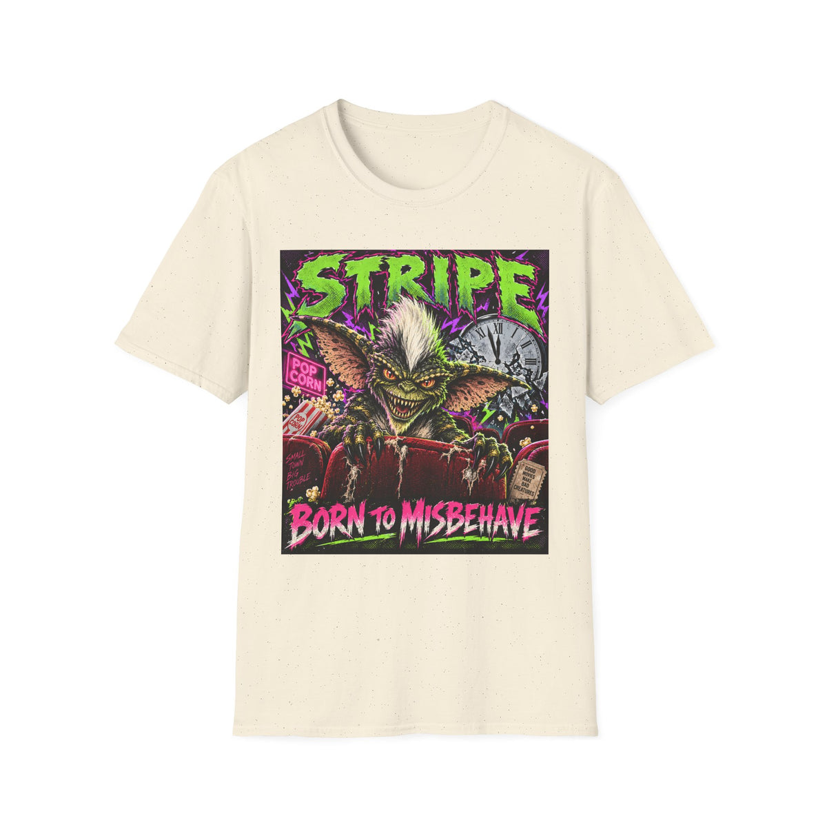 Stripe Gremlin T‑Shirt — 'Born to Misbehave' Retro Horror Graphic Tee