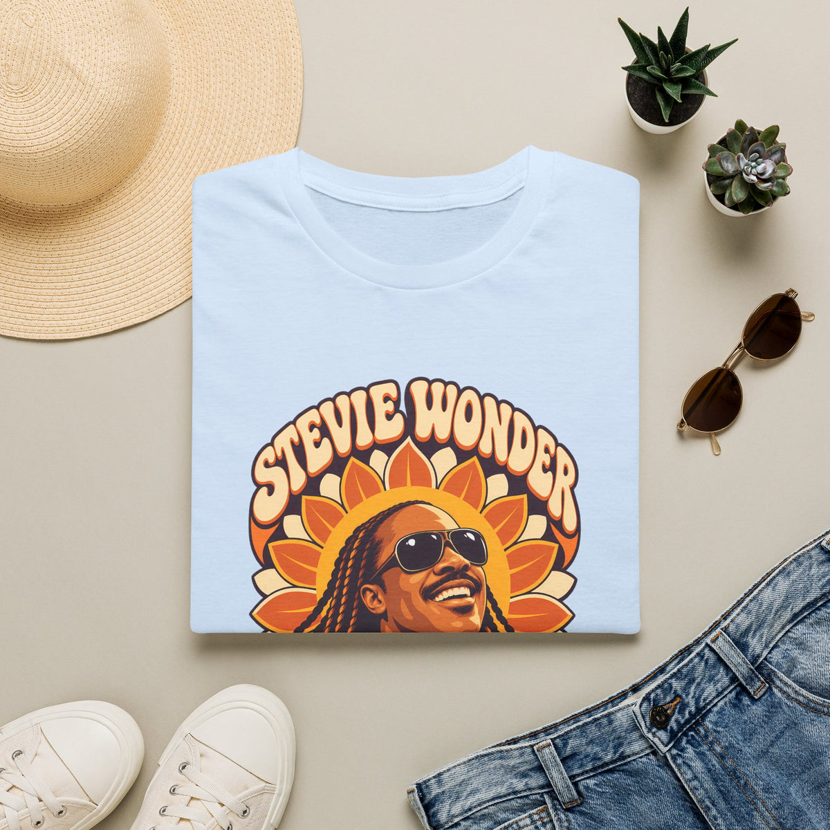 Retro Sunburst Stevie Wonder Music Icon T-Shirt