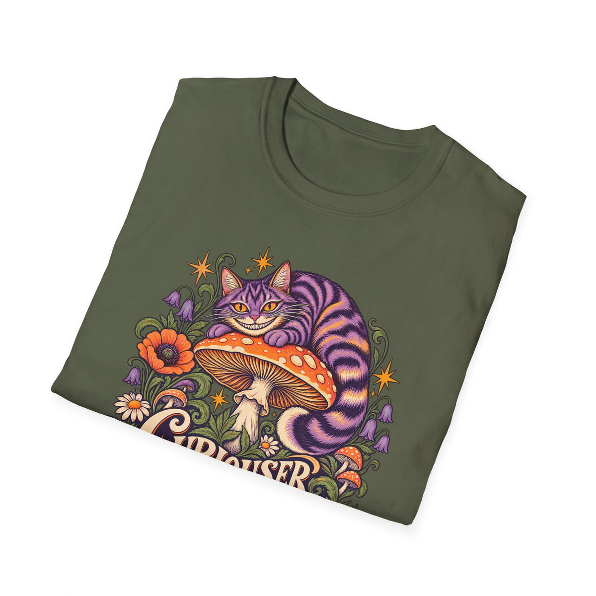Cheshire Cat | Curiouser & Curiouser | Whimsical Mushroom Design Graphic Shirt