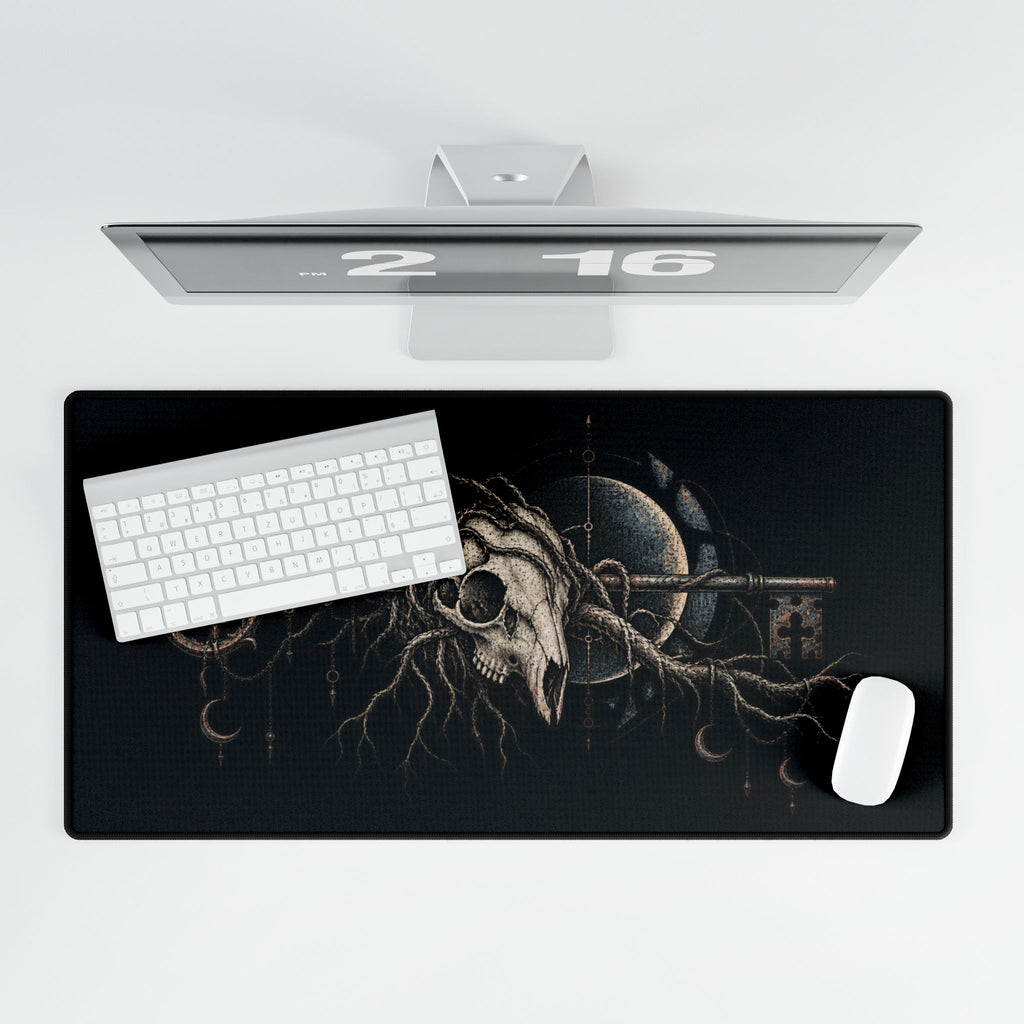 Mouse Mat | Occult Key & Animal Skull | Gothic Eclipse Art Desk Mat