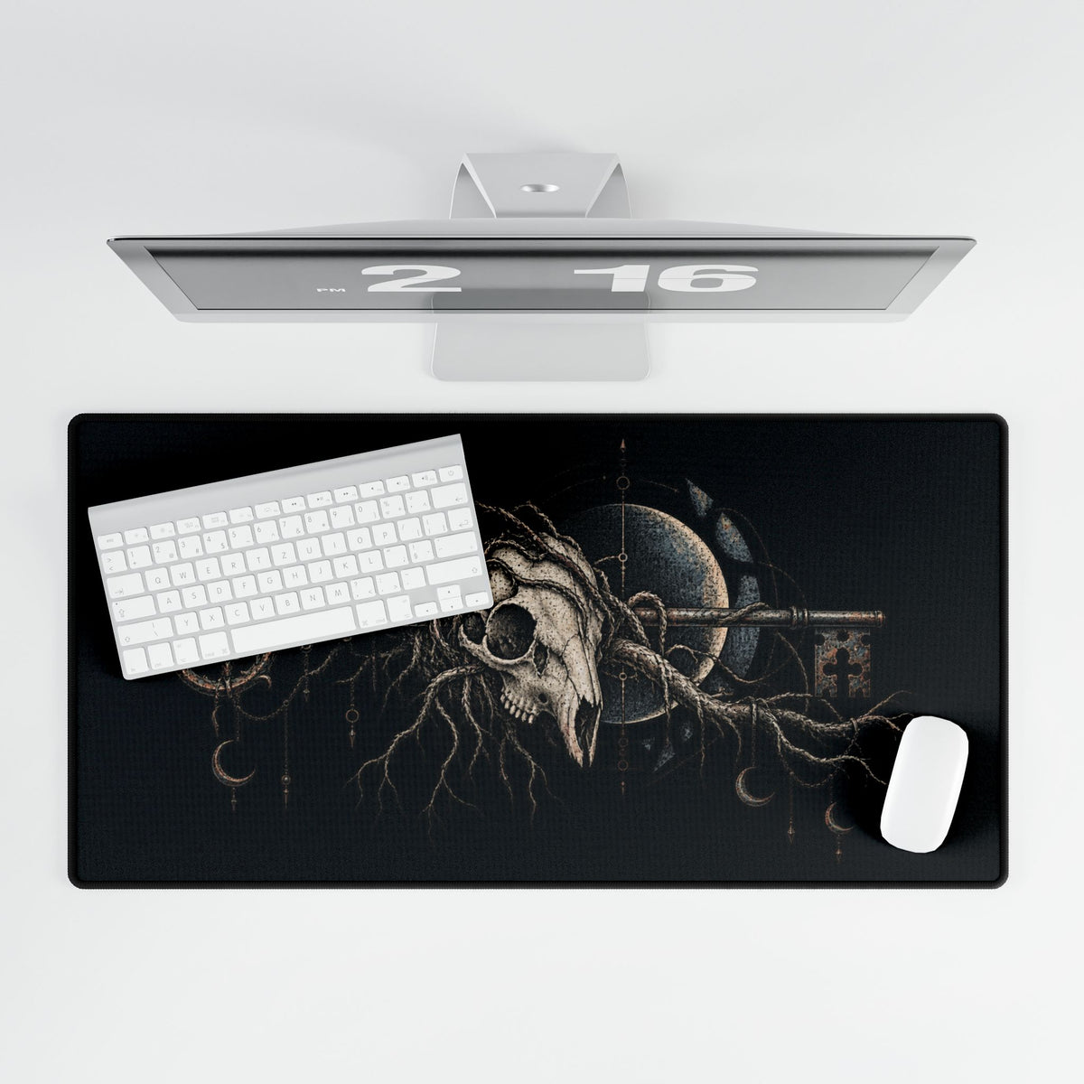 Mouse Mat | Occult Key & Animal Skull | Gothic Eclipse Art Desk Mat