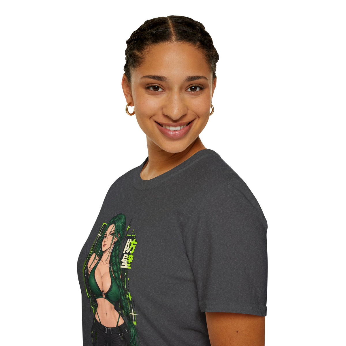 Jade | Anime Green-Haired Sexy Pin Up Girl Warrior Graphic Shirt