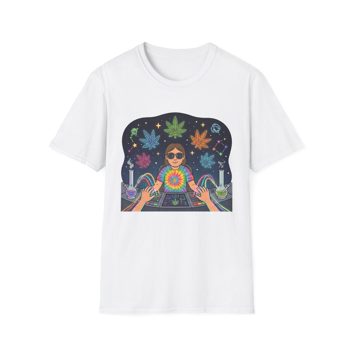 Psychedelic DJ Tee — Tie-Dye Vibes with Leaf Motif