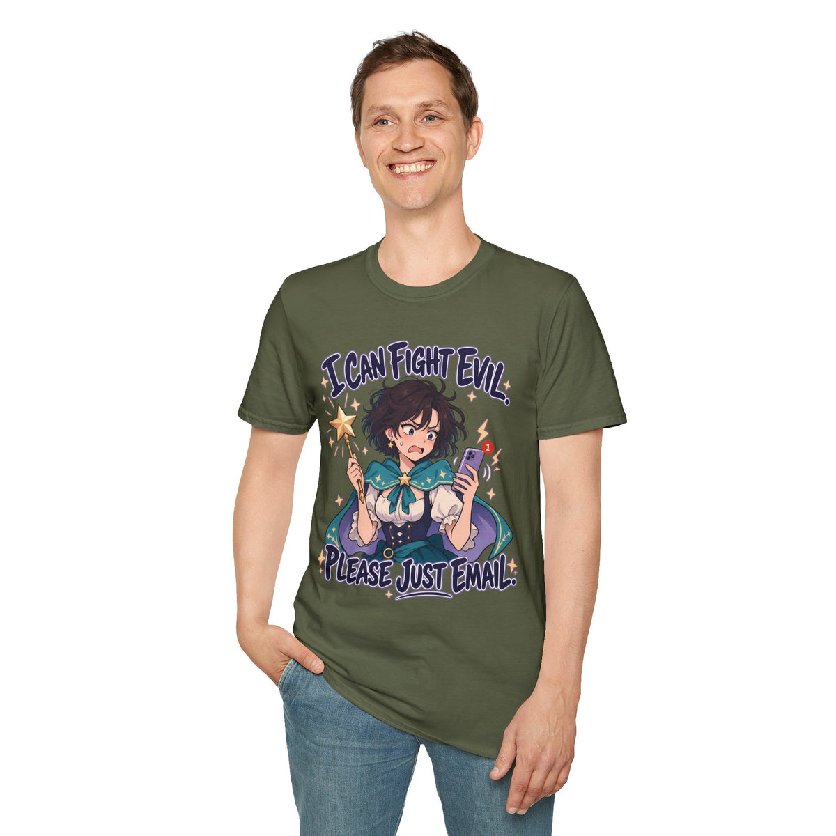 Working Witch | I Can Fight Evil, Please Just Email | Cute Anime T Shirt