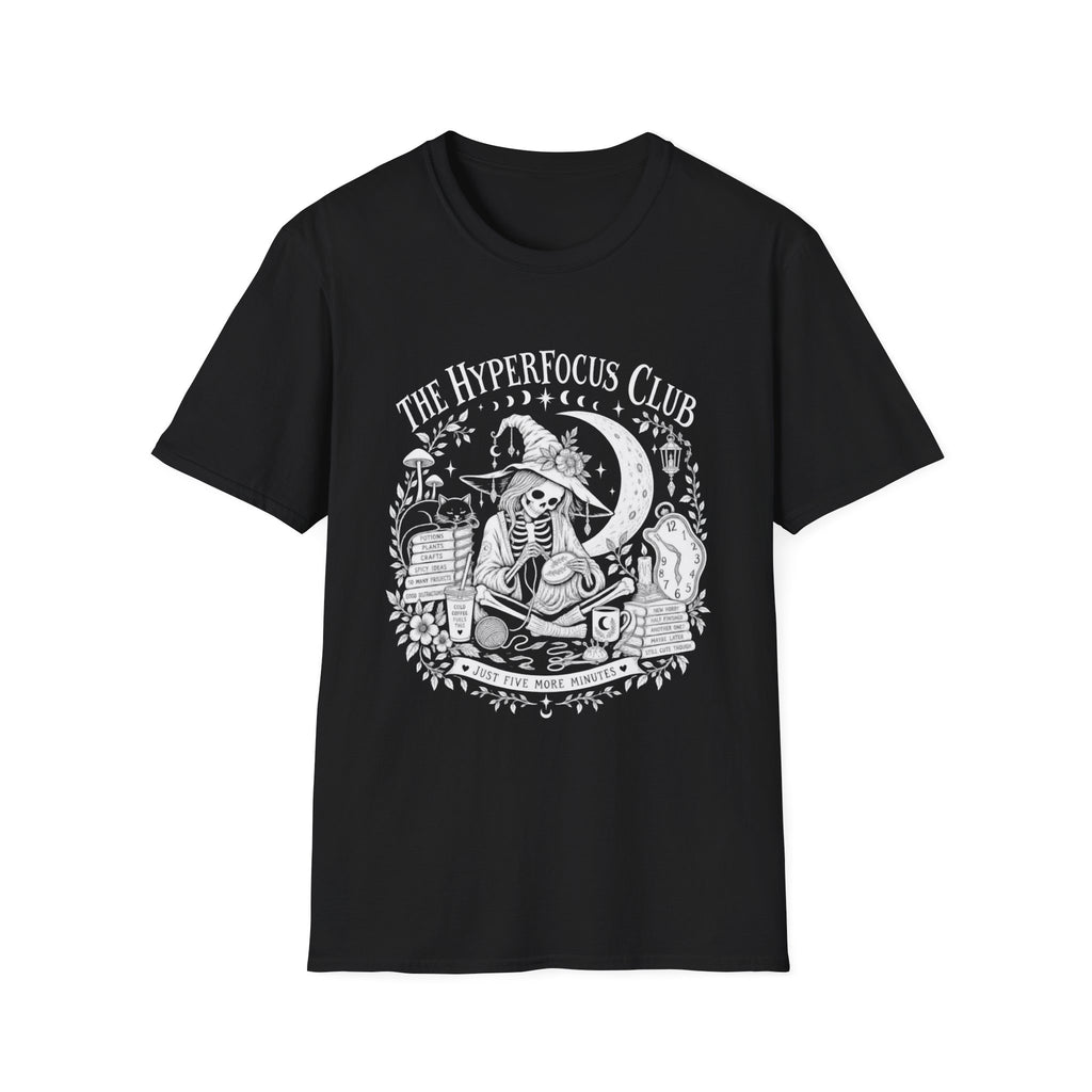 The Hyperfocus Club Shirt | ADHD | Neurodivergent | Witchy Skeleton Tee