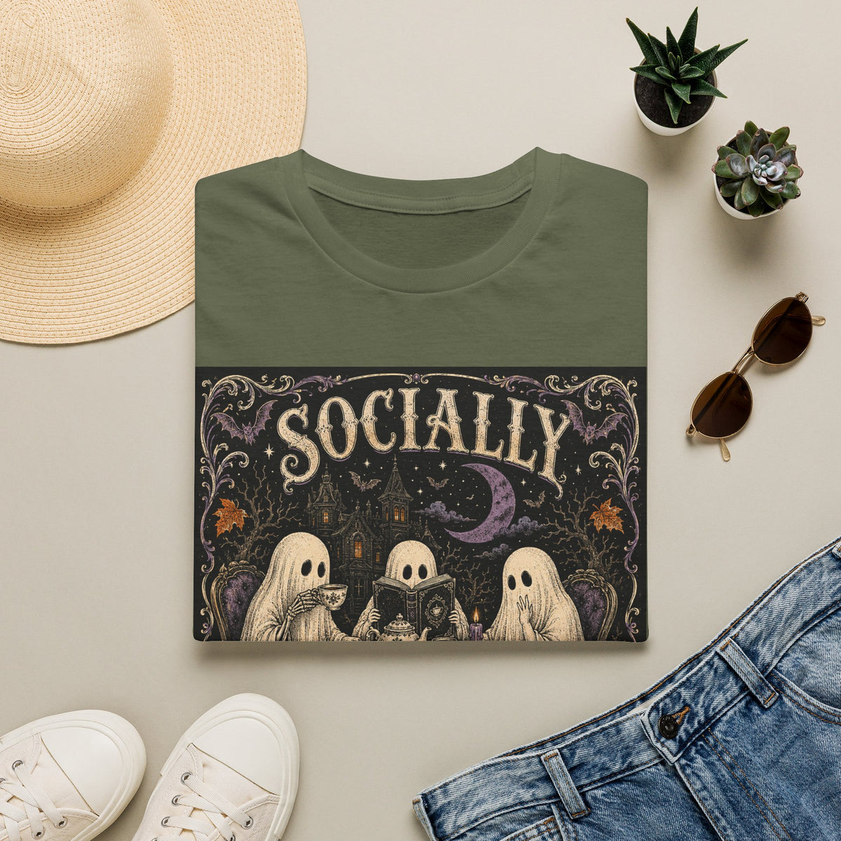 Socially Haunted T-Shirt — Cute Ghost Halloween Graphic Tee