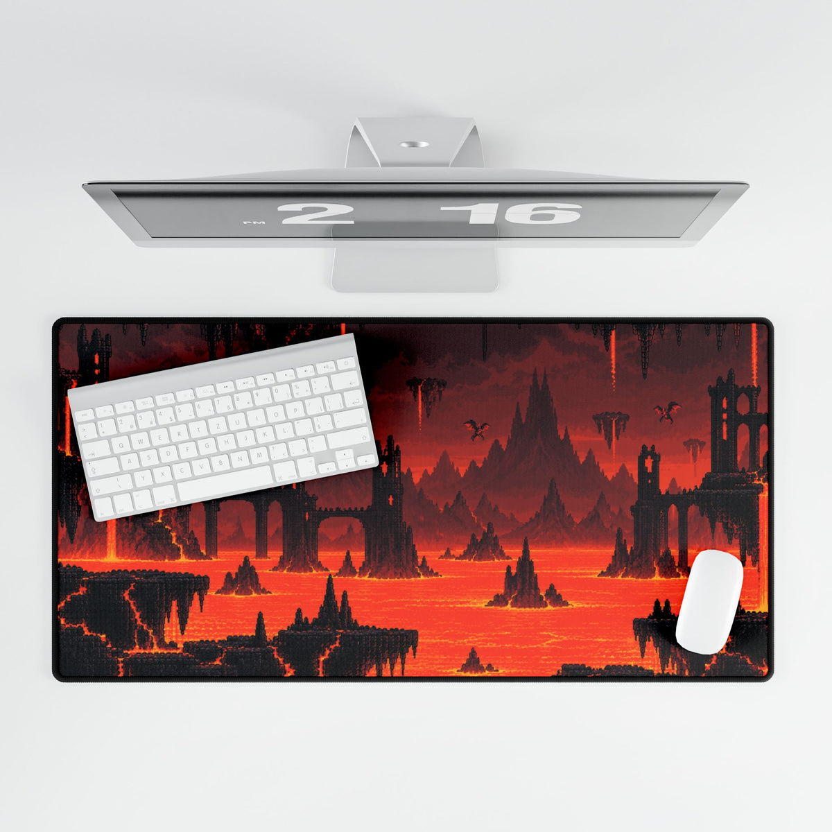 Lava Fortress Gaming Desk Mat — Red Volcanic Landscape Mousepad
