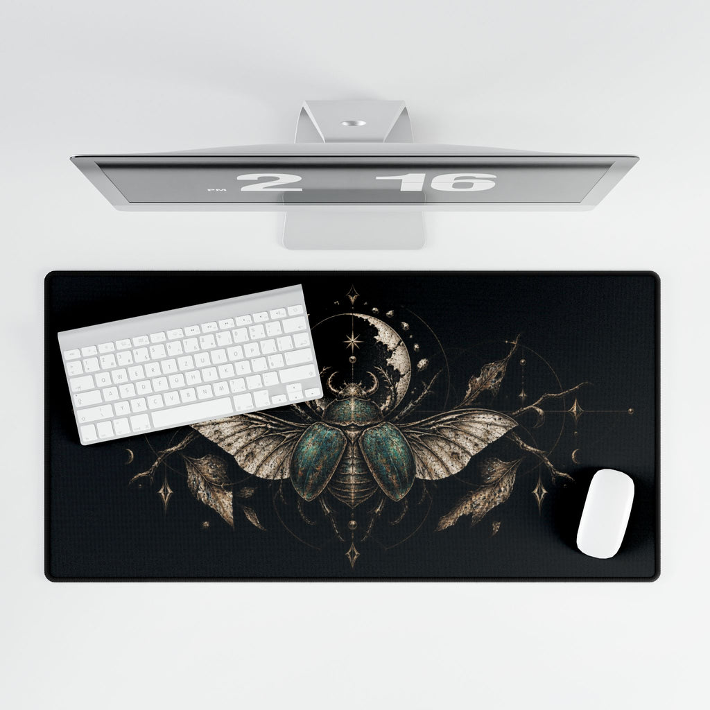 Mouse Mat | Sacred Scarab & Eclipse | Gothic Occult Beetle Art Desk Pad