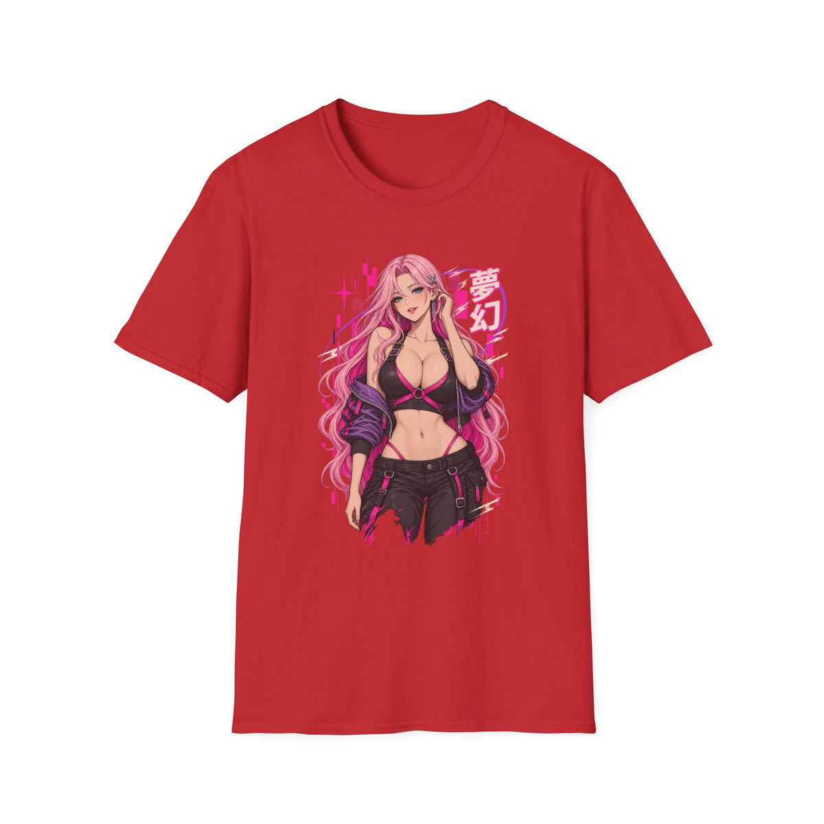 Cherry | Sexy Anime Pin Up Girl Pink Hair Waifu Cyberpunk T-Shirt