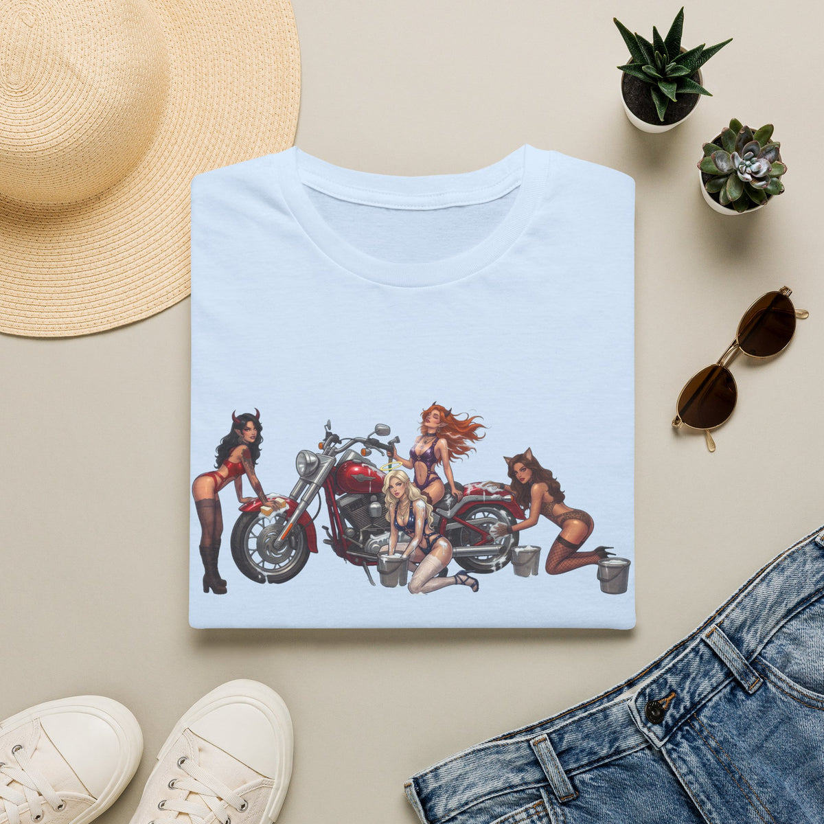 Biker Pinup T-Shirt — Vintage Motorcycle Pinup Girls Tee