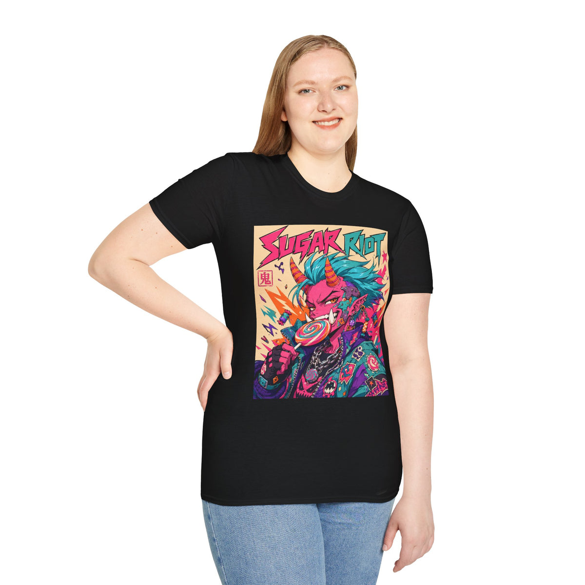 Sugar Riot Demon Anime T-Shirt — Neon Retro Punk Graphic Tee