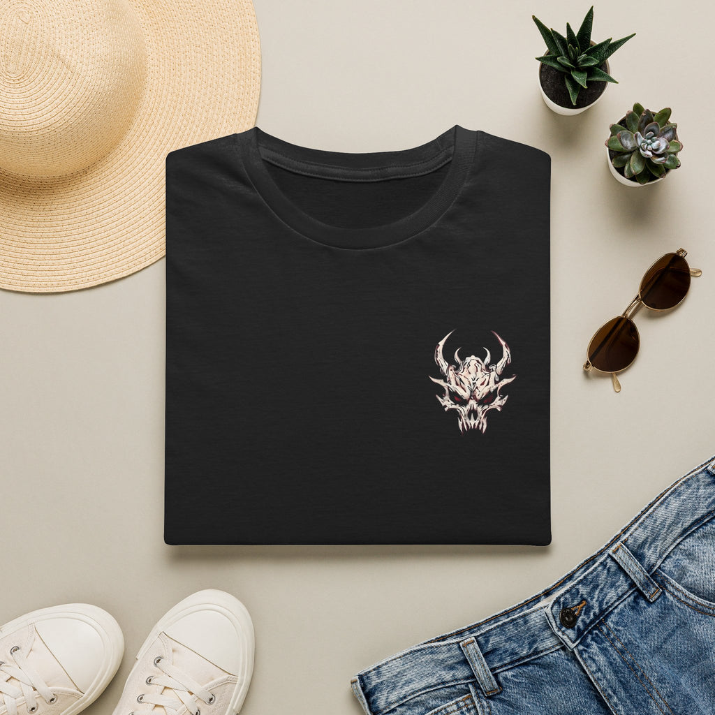 demon skull graphic t shirt, product image showing the garment or product detail.