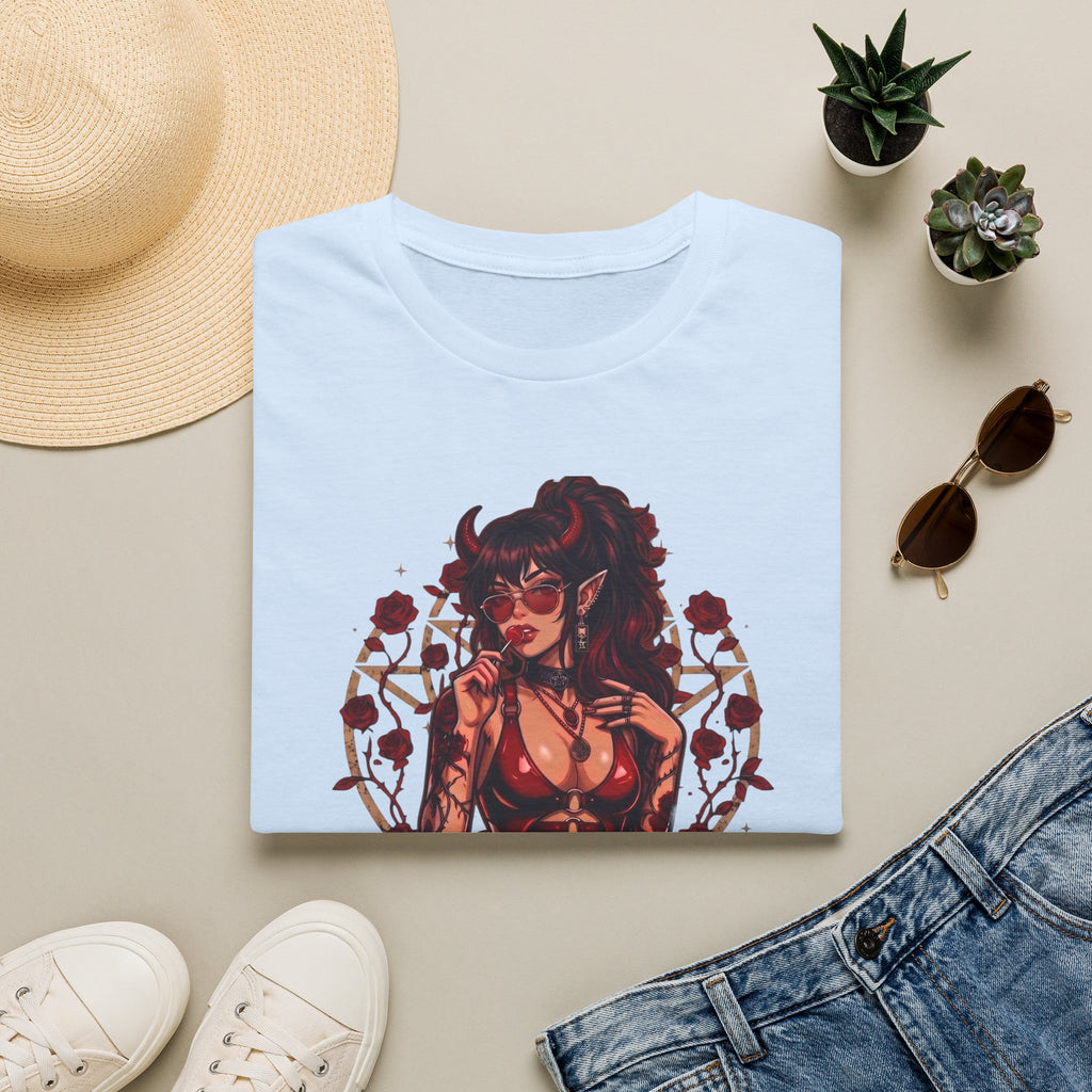Sexy Succubus Tattoo Pin-Up Girl T Shirt - Rose Halo Graphic T-Shirt