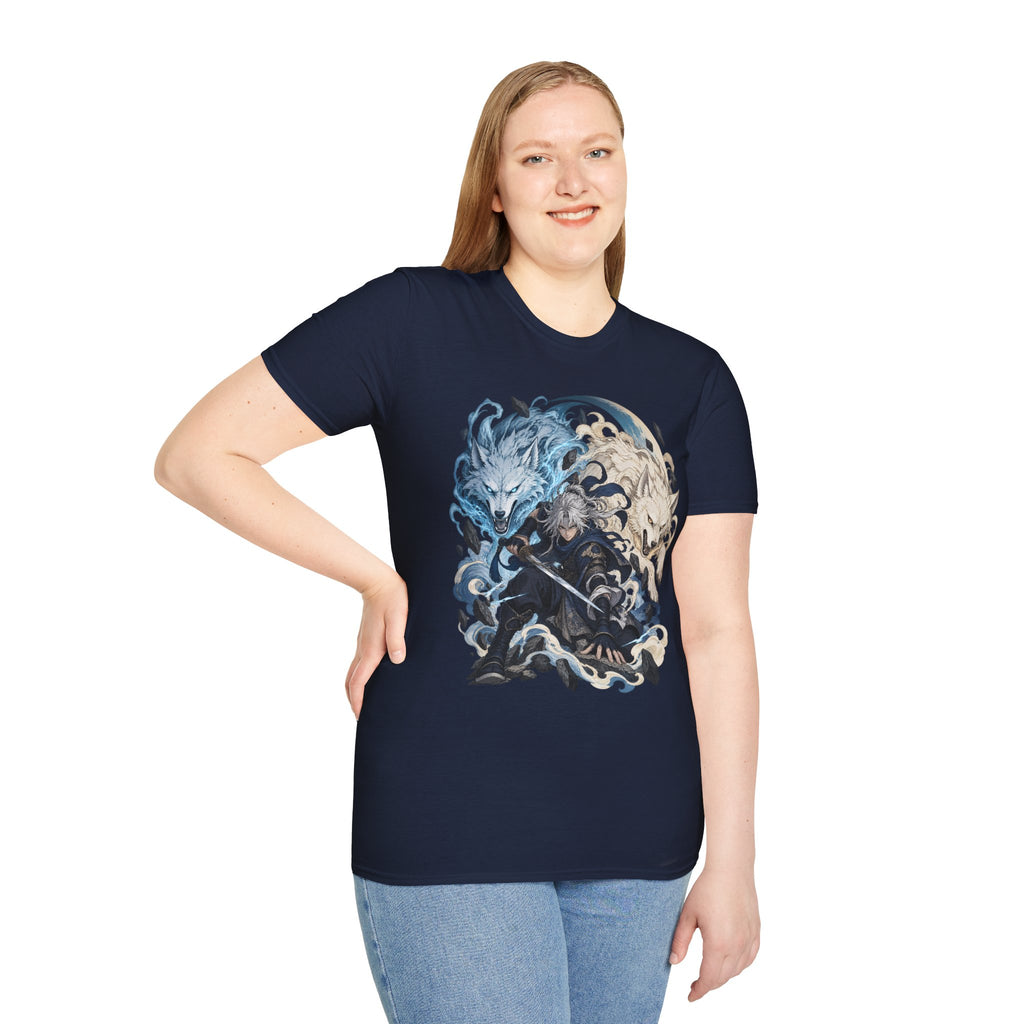 Wolf Spirit T-Shirt | Japanese Samurai | Yin Yang Blue & White Wolves Graphic Tee