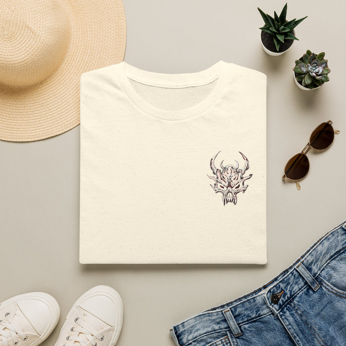 Demon Skull Chest Tee — Gothic Horned Skull T-Shirt