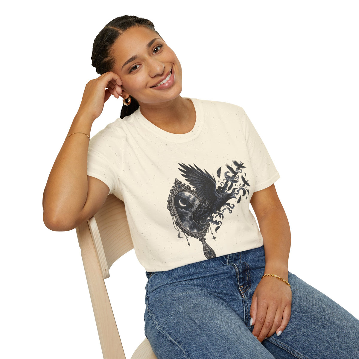 Raven Mirror T-Shirt Design | Surreal Gothic Bird Art