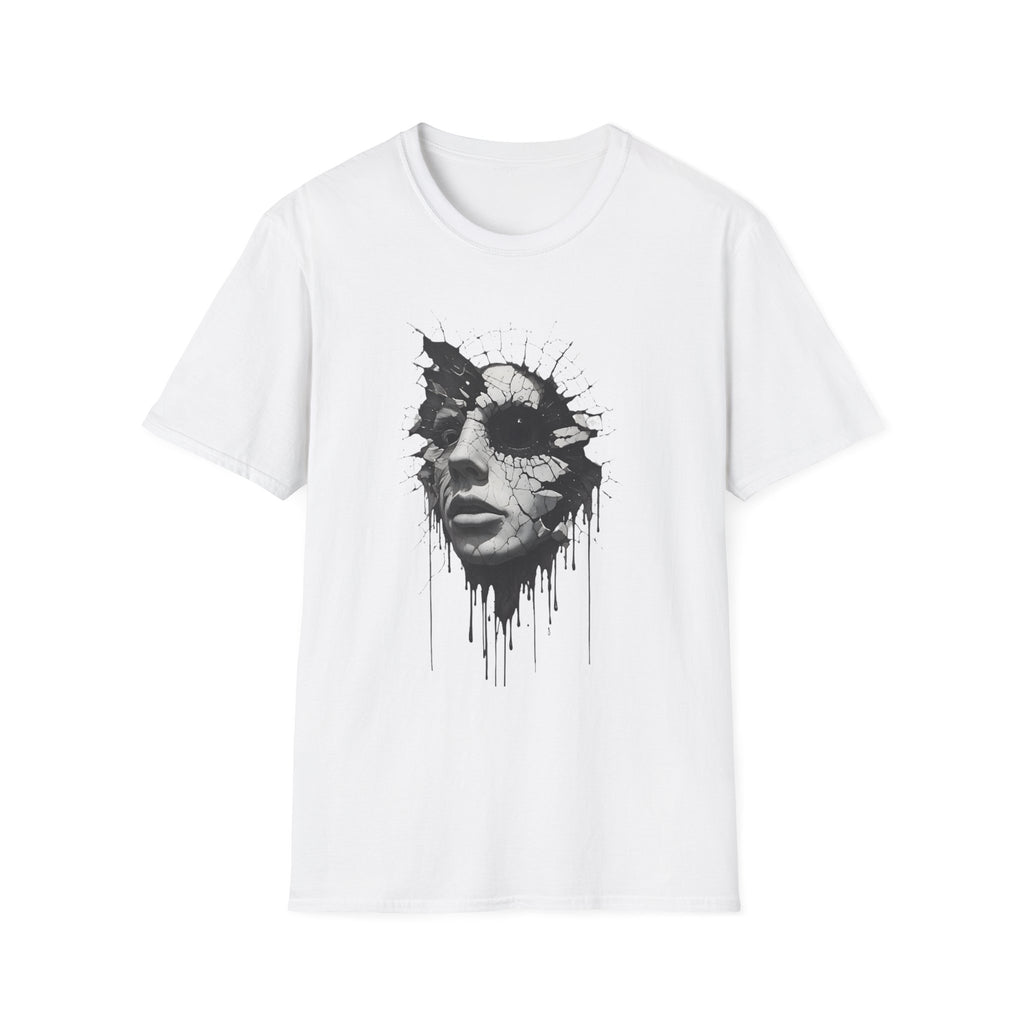 Abstract Shattered Face T-Shirt — Monochrome Drip Art Tee