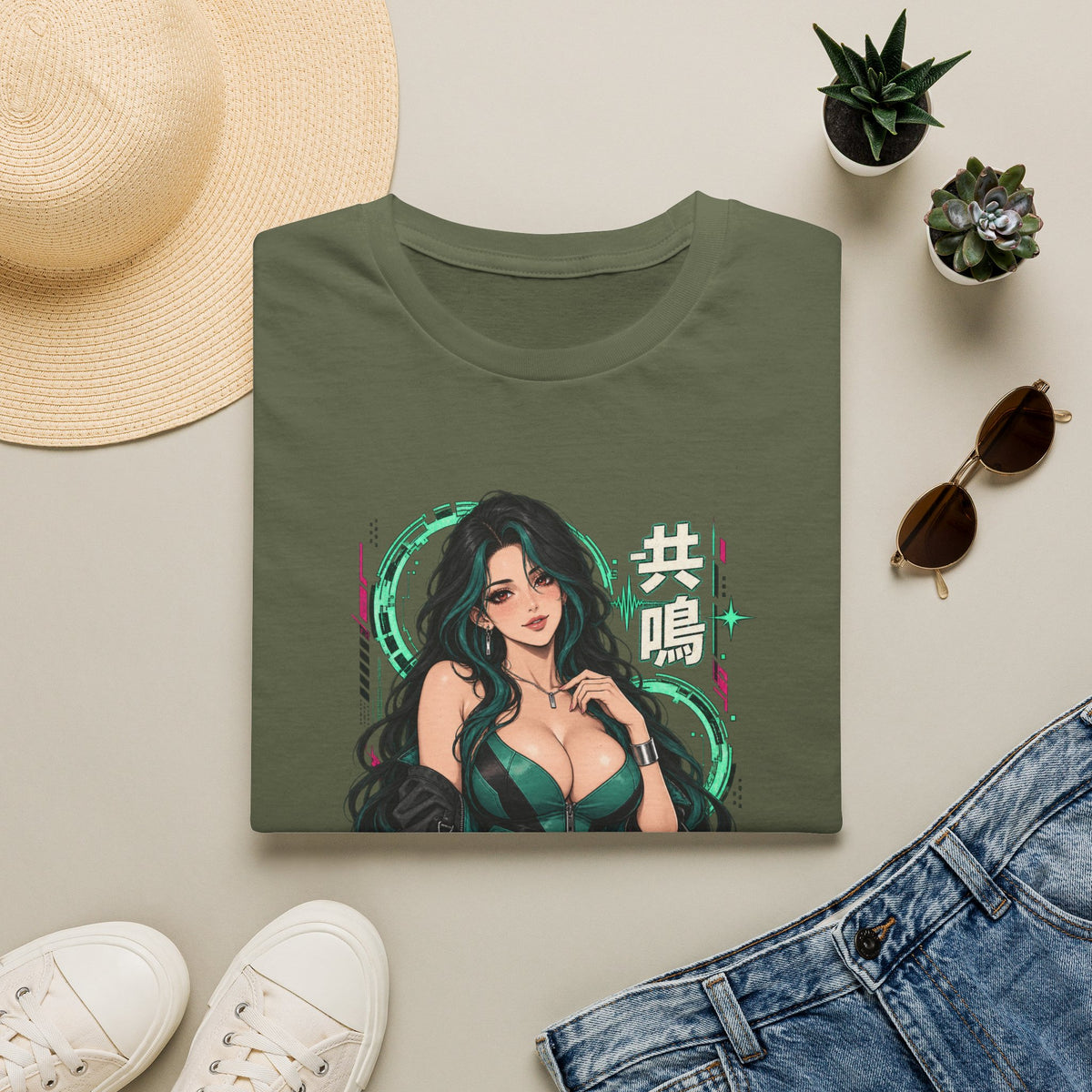 Jade | Sexy Anime Pin Up Girl | Waifu Graphic T‑Shirt