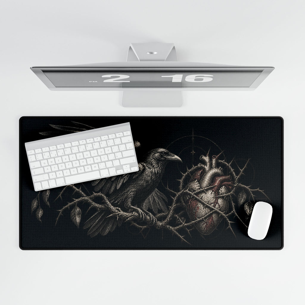 Mouse Mat | Raven & Thorn-Wrapped Heart | Dark Gothic Art Desk Mat