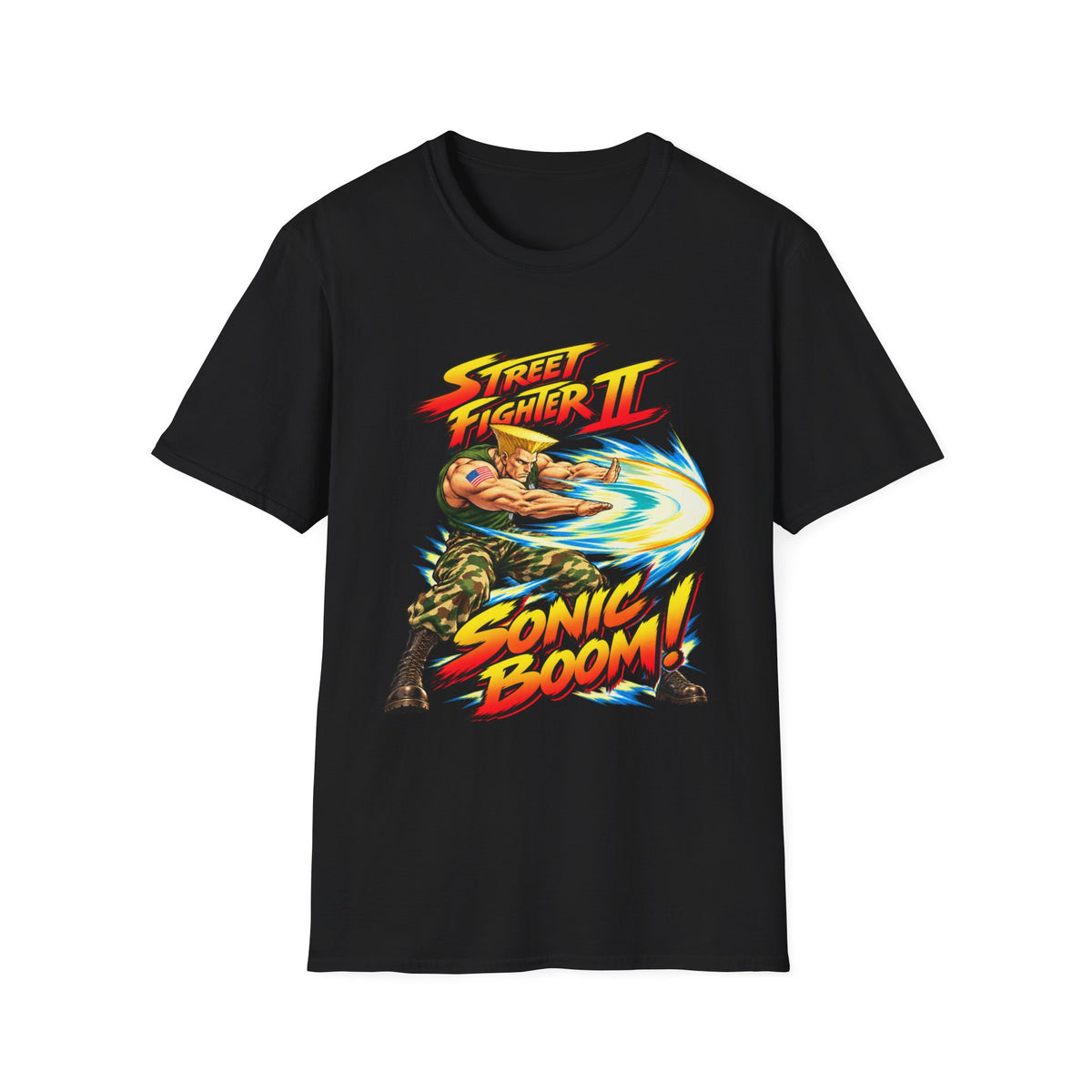 Guile Sonic Boom Street Fighter 2 Retro Arcade T-Shirt Design