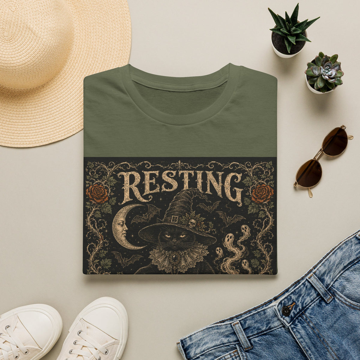 Resting Witch Face T-Shirt — Vintage Halloween Witch Graphic Tee