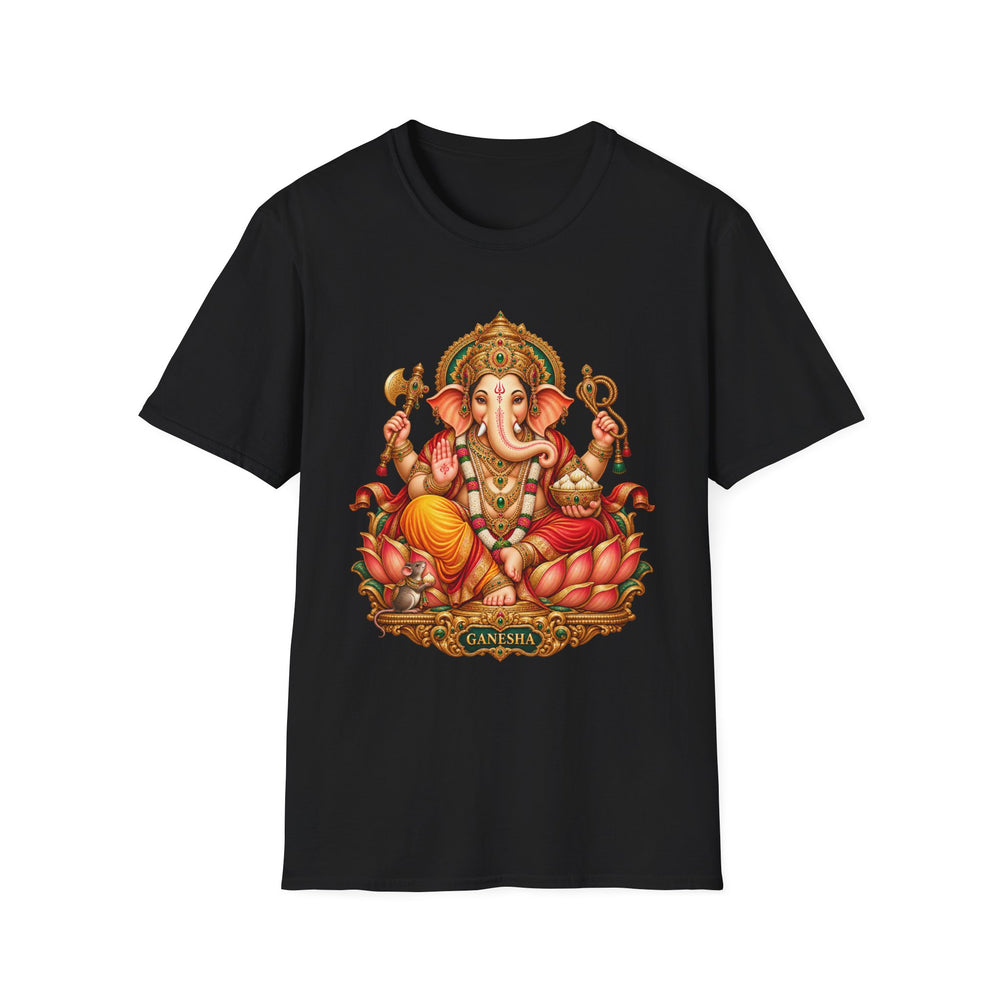 Ganesha Hindu Deity T-Shirt, Elephant God Lotus Illustration