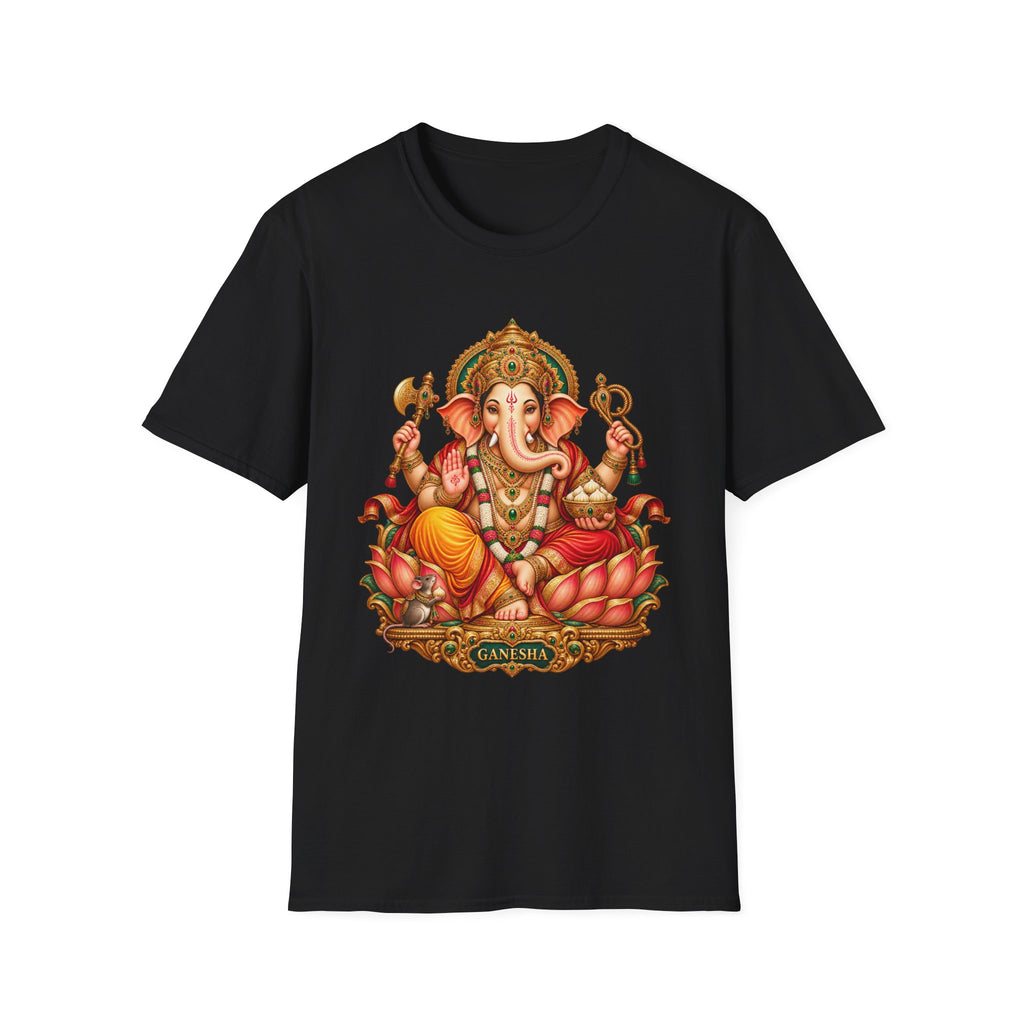 Ganesha Hindu Deity T-Shirt, Elephant God Lotus Illustration