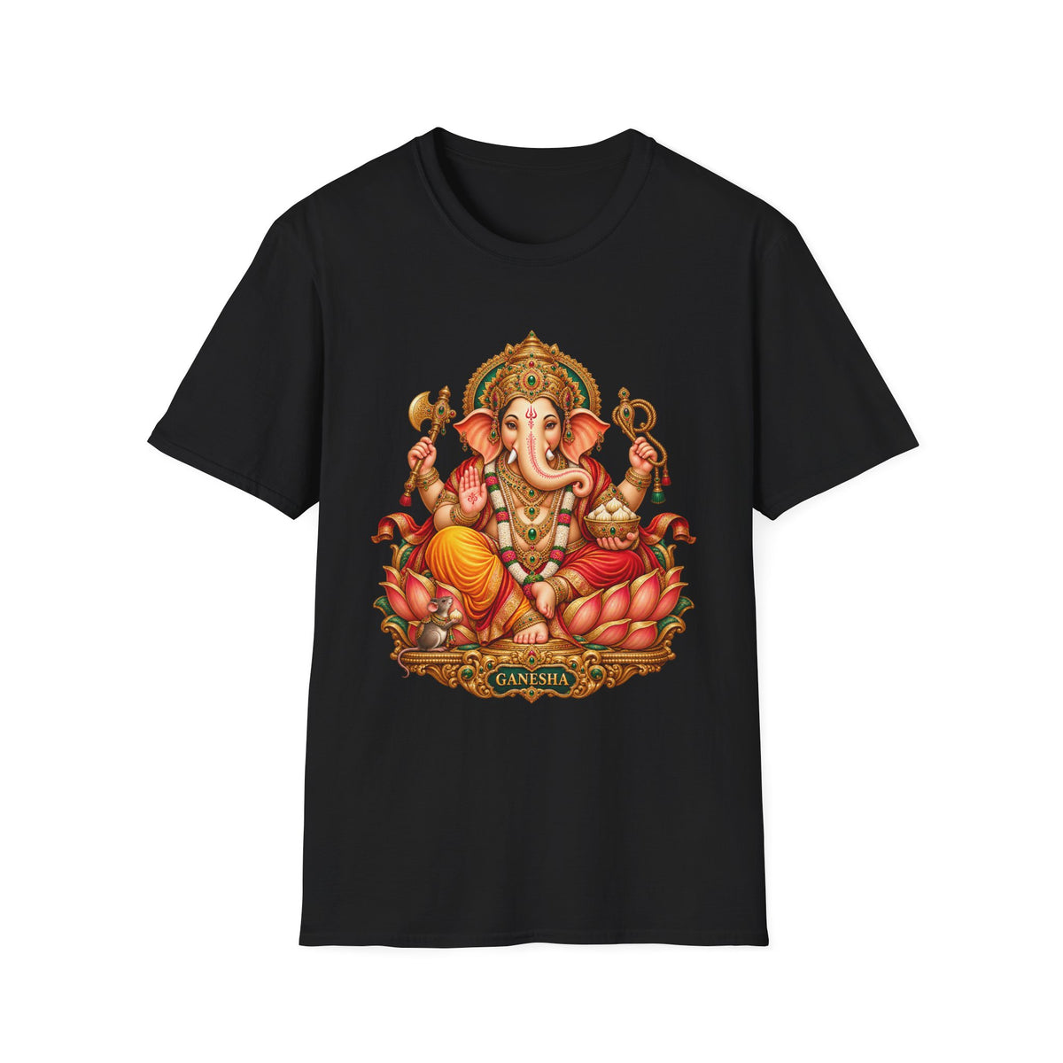 Ganesha Hindu Deity T-Shirt, Elephant God Lotus Illustration
